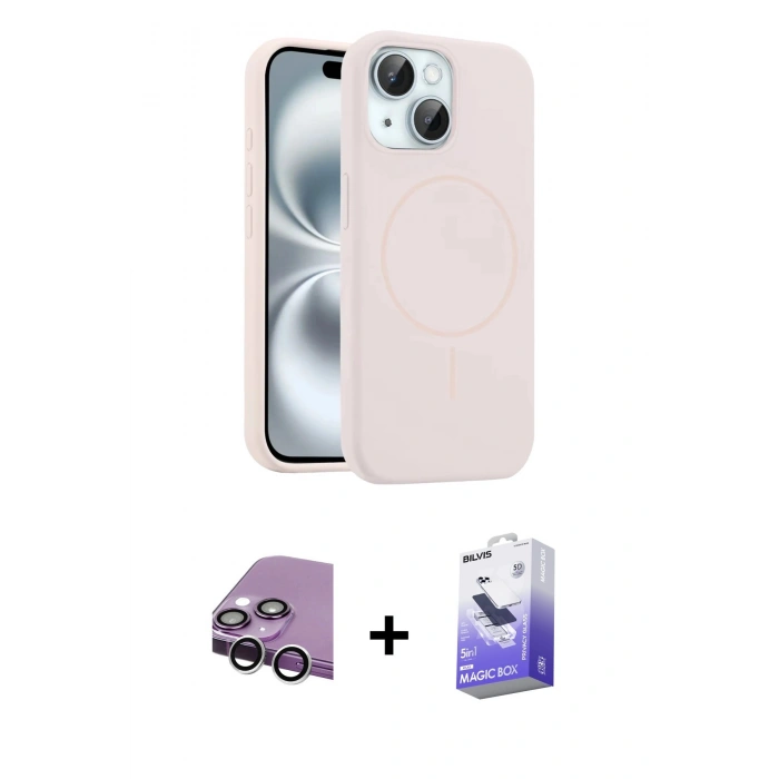 MARSİLYAN™- iPhone 14 Kılıf Yankı Form Serisi - Siyah Bilvis 5in1 5D Magic Hayalet Cam Ekran Koruyucu + Raze Metal Kamera Lens - GS