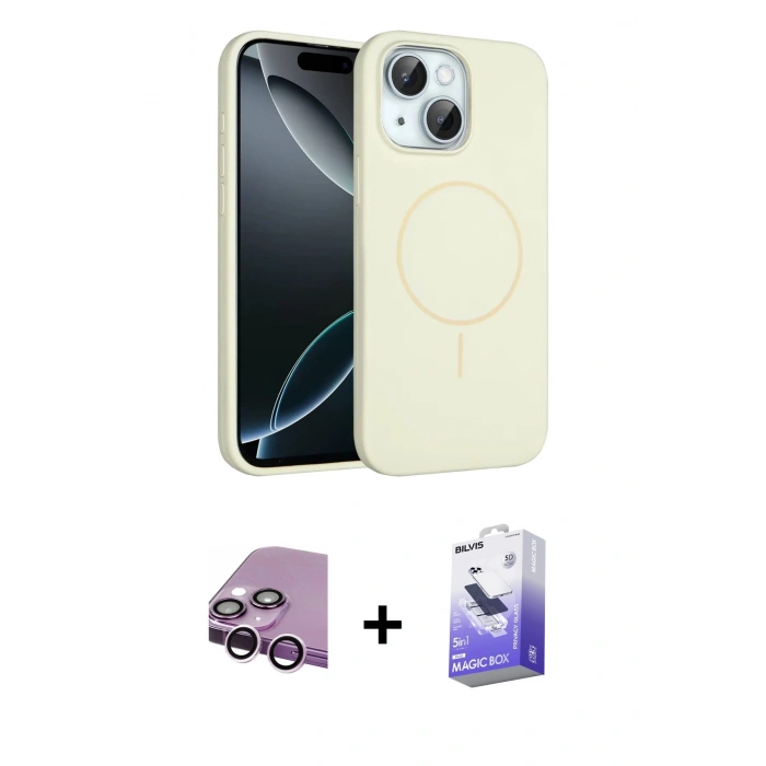 MARSİLYAN™- iPhone 14 Kılıf Yankı Form Serisi - Siyah Bilvis 5in1 5D Magic Hayalet Cam Ekran Koruyucu + Raze Metal Kamera Lens - MR