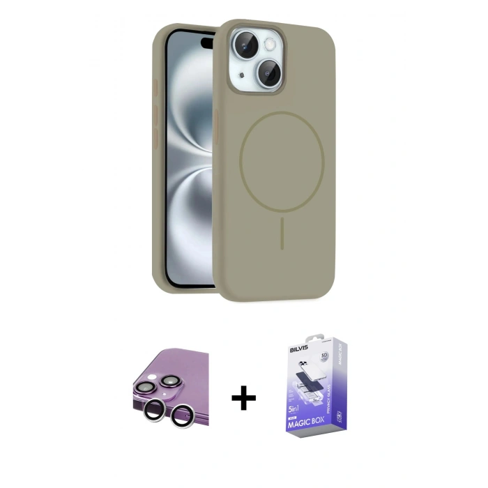 MARSİLYAN™- iPhone 14 Kılıf Yankı Form Serisi - Siyah Bilvis 5in1 5D Magic Hayalet Cam Ekran Koruyucu + Raze Metal Kamera Lens - GS