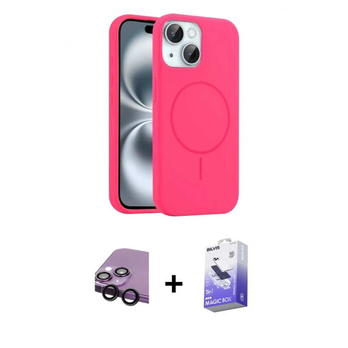 MARSİLYAN™- iPhone 14 Kılıf Yankı Form Serisi - Siyah Bilvis 5in1 5D Magic Hayalet Cam Ekran Koruyucu + Raze Metal Kamera Lens - SH