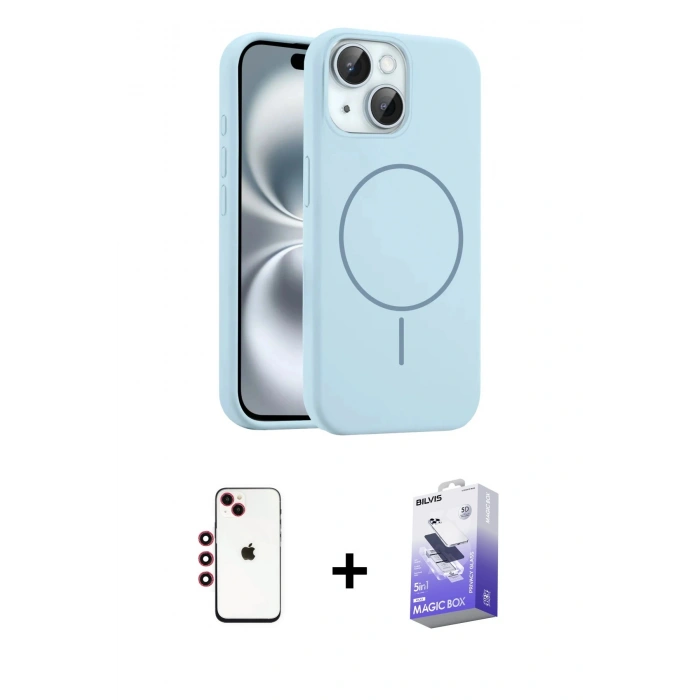 MARSİLYAN™- iPhone 14 Kılıf Yankı Form Serisi - Siyah Bilvis 5in1 5D Magic Hayalet Cam Ekran Koruyucu + Shine Kamera Lens - KI