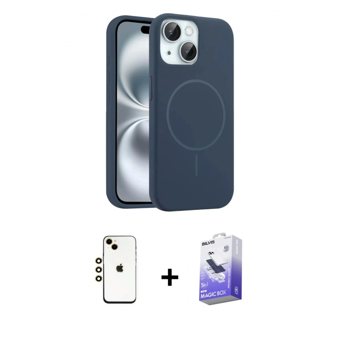 MARSİLYAN™- iPhone 14 Kılıf Yankı Form Serisi - Siyah Bilvis 5in1 5D Magic Hayalet Cam Ekran Koruyucu + Shine Kamera Lens - GD