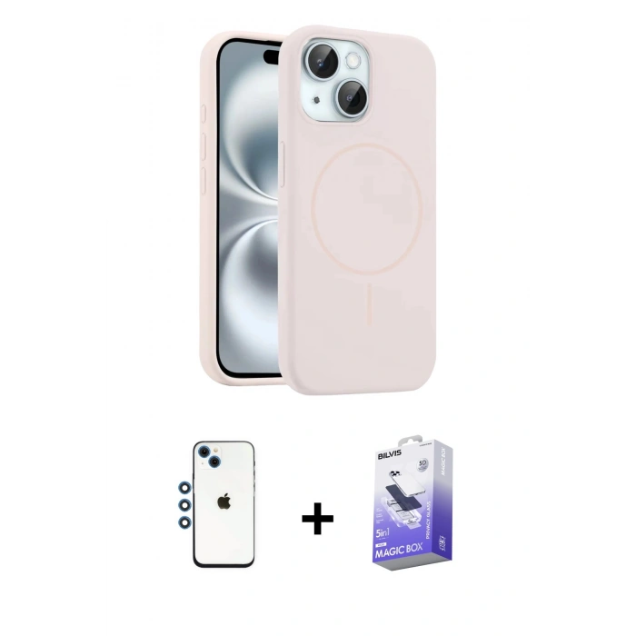 MARSİLYAN™- iPhone 14 Kılıf Yankı Form Serisi - Siyah Bilvis 5in1 5D Magic Hayalet Cam Ekran Koruyucu + Shine Kamera Lens - MI