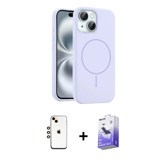 MARSİLYAN™- iPhone 14 Kılıf Yankı Form Serisi - Siyah Bilvis 5in1 5D Magic Hayalet Cam Ekran Koruyucu + Shine Kamera Lens - GD