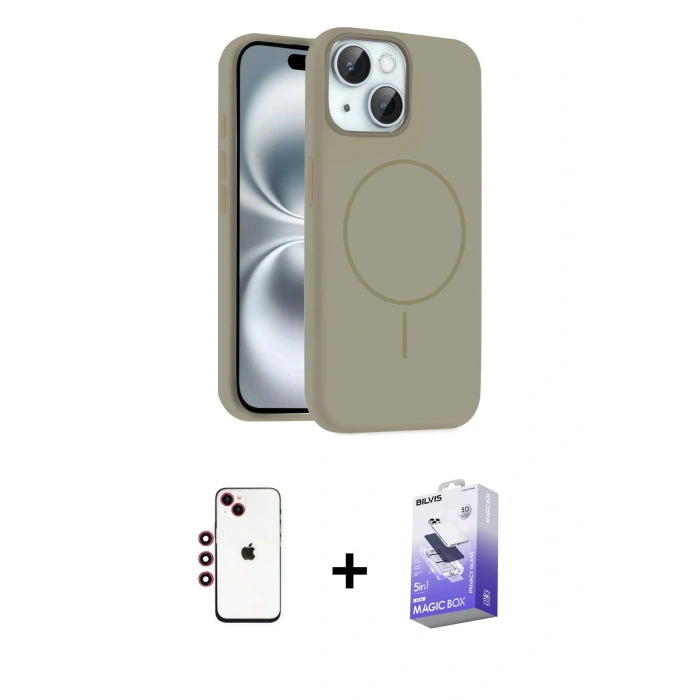 MARSİLYAN™- iPhone 14 Kılıf Yankı Form Serisi - Siyah Bilvis 5in1 5D Magic Hayalet Cam Ekran Koruyucu + Shine Kamera Lens - KI