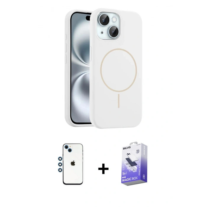 MARSİLYAN™- iPhone 14 Kılıf Yankı Form Serisi - Siyah Bilvis 5in1 5D Magic Hayalet Cam Ekran Koruyucu + Shine Kamera Lens - MI