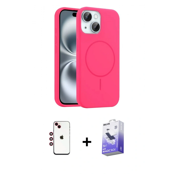 MARSİLYAN™- iPhone 14 Kılıf Yankı Form Serisi - Siyah Bilvis 5in1 5D Magic Hayalet Cam Ekran Koruyucu + Shine Kamera Lens - KI
