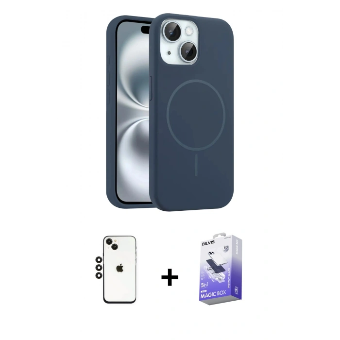 MARSİLYAN™- iPhone 14 Kılıf Yankı Form Serisi - Siyah Bilvis 5in1 5D Magic Hayalet Cam Ekran Koruyucu + Shine Kamera Lens - SH