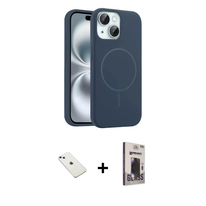 MARSİLYAN™- iPhone 14 Kılıf Yankı Form Serisi - Siyah Bilvis Hayalet Cam Ekran Koruyucu + Diamond Kamera Lens - PE