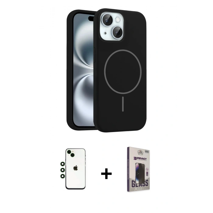MARSİLYAN™- iPhone 14 Kılıf Yankı Form Serisi - Siyah Bilvis Hayalet Cam Ekran Koruyucu + Shine Kamera Lens - YL