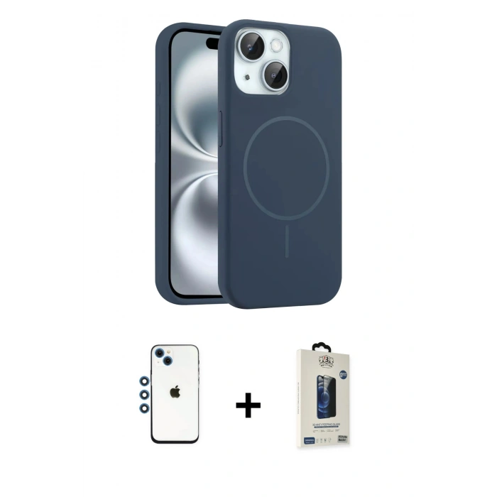 MARSİLYAN™- iPhone 14 Kılıf Yankı Form Serisi - Siyah Bilvis Hayalet Cam Ekran Koruyucu + Shine Kamera Lens - MI