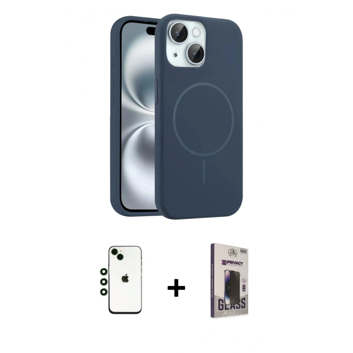 MARSİLYAN™- iPhone 14 Kılıf Yankı Form Serisi - Siyah Bilvis Hayalet Cam Ekran Koruyucu + Shine Kamera Lens - YL