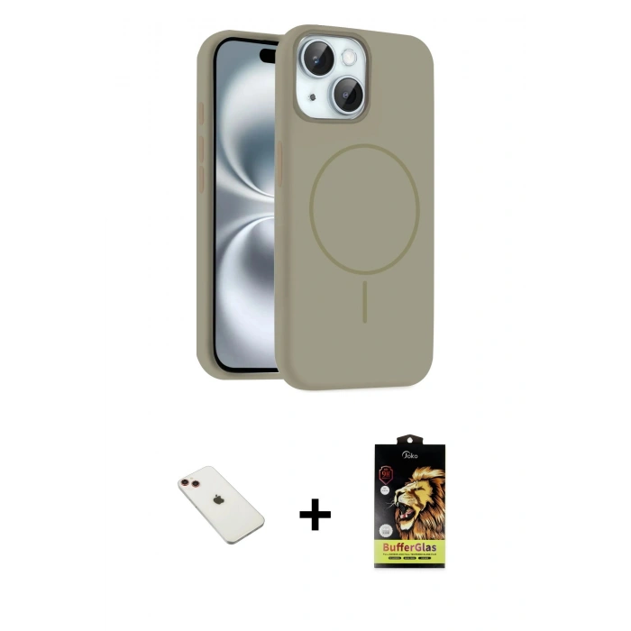 MARSİLYAN™- iPhone 14 Kılıf Yankı Form Serisi - Siyah Buffer Cam Ekran Koruyucu + Diamond Kamera Lens - KI