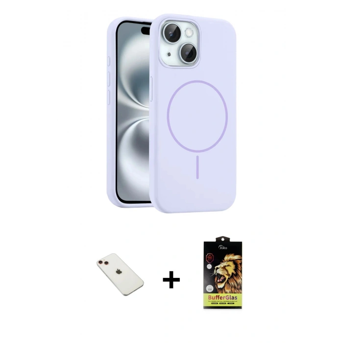 MARSİLYAN™- iPhone 14 Kılıf Yankı Form Serisi - Siyah Buffer Cam Ekran Koruyucu + Diamond Kamera Lens - KI