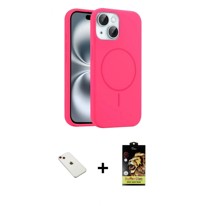 MARSİLYAN™- iPhone 14 Kılıf Yankı Form Serisi - Siyah Buffer Cam Ekran Koruyucu + Diamond Kamera Lens - KI