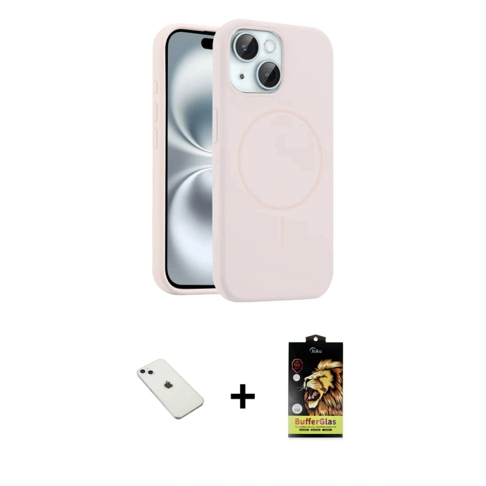 MARSİLYAN™- iPhone 14 Kılıf Yankı Form Serisi - Siyah Buffer Cam Ekran Koruyucu + Diamond Kamera Lens - SABE
