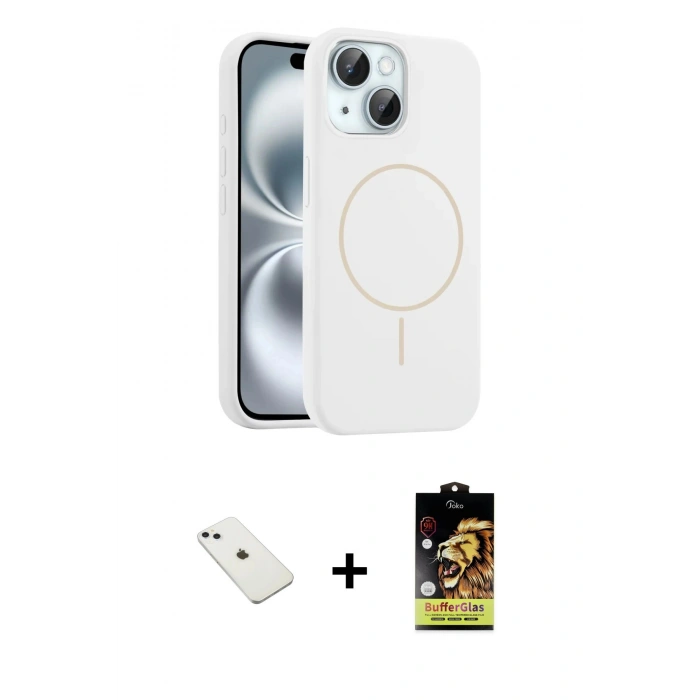 MARSİLYAN™- iPhone 14 Kılıf Yankı Form Serisi - Siyah Buffer Cam Ekran Koruyucu + Diamond Kamera Lens - SABE