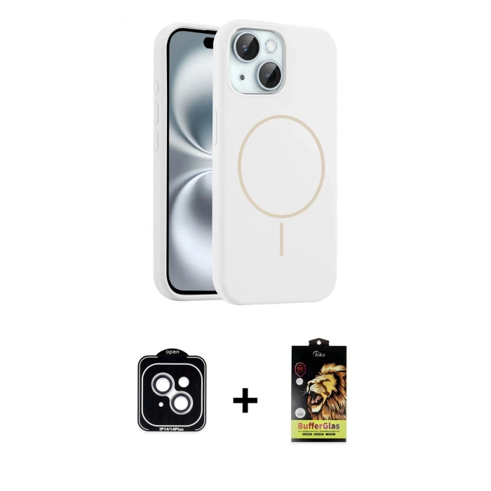 MARSİLYAN™- iPhone 14 Kılıf Yankı Form Serisi - Siyah Buffer Cam Ekran Koruyucu + PVD Metal Kamera Lens - GS