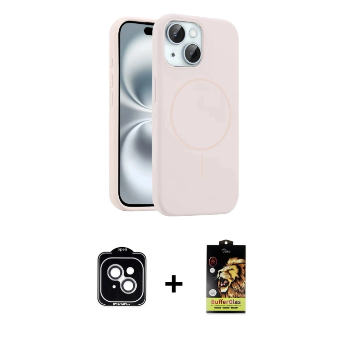 MARSİLYAN™- iPhone 14 Kılıf Yankı Form Serisi - Siyah Buffer Cam Ekran Koruyucu + PVD Metal Kamera Lens - GS