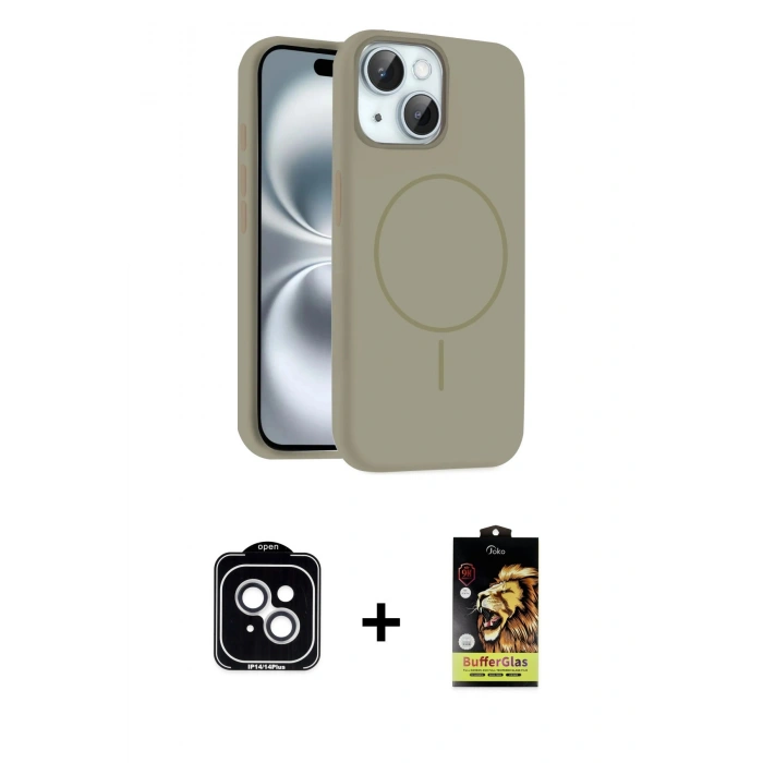 MARSİLYAN™- iPhone 14 Kılıf Yankı Form Serisi - Siyah Buffer Cam Ekran Koruyucu + PVD Metal Kamera Lens - GS