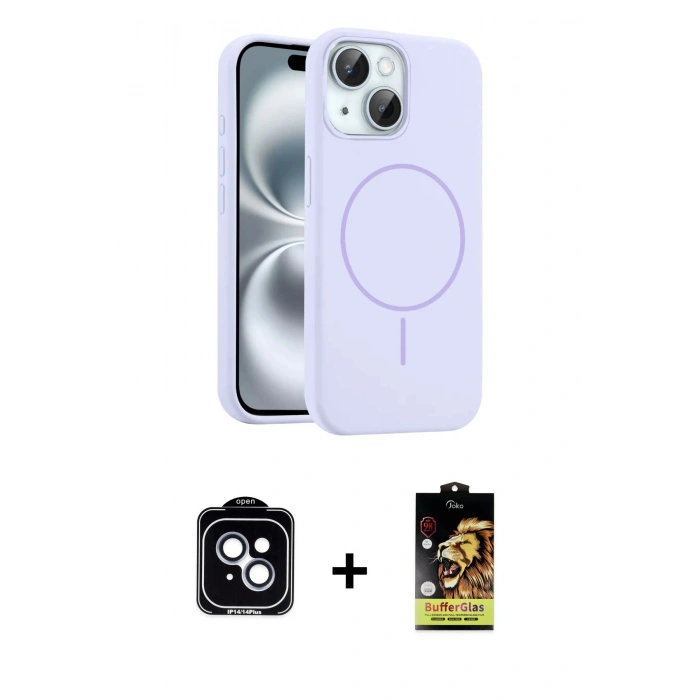 MARSİLYAN™- iPhone 14 Kılıf Yankı Form Serisi - Siyah Buffer Cam Ekran Koruyucu + PVD Metal Kamera Lens - MI