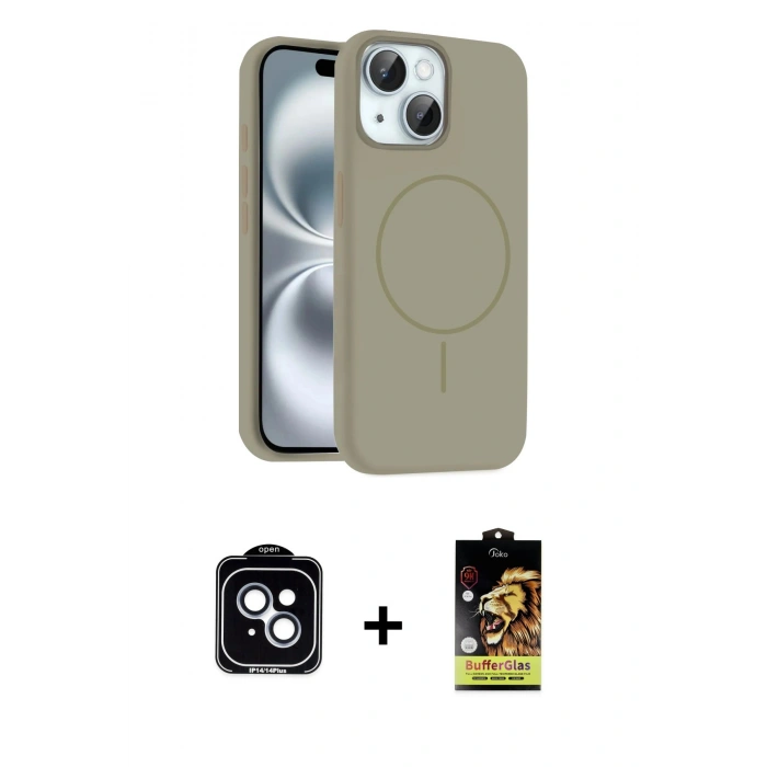 MARSİLYAN™- iPhone 14 Kılıf Yankı Form Serisi - Siyah Buffer Cam Ekran Koruyucu + PVD Metal Kamera Lens - MI
