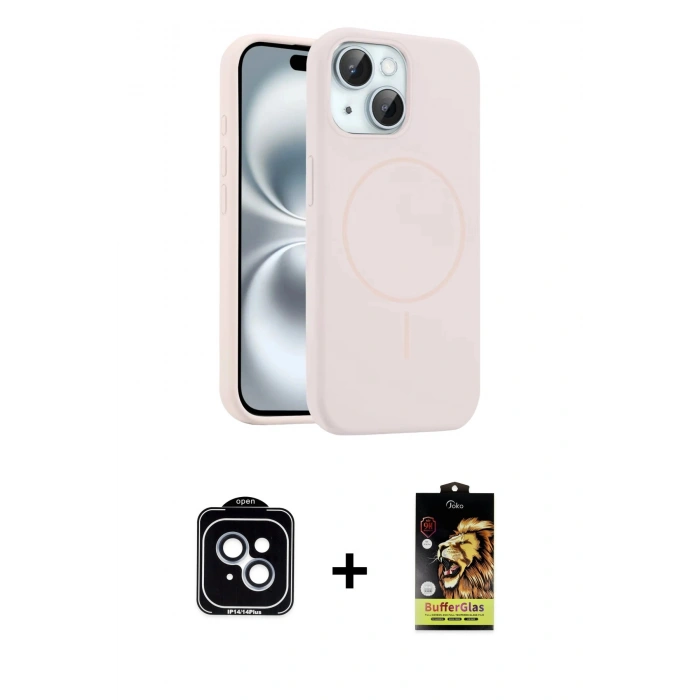 MARSİLYAN™- iPhone 14 Kılıf Yankı Form Serisi - Siyah Buffer Cam Ekran Koruyucu + PVD Metal Kamera Lens - MI