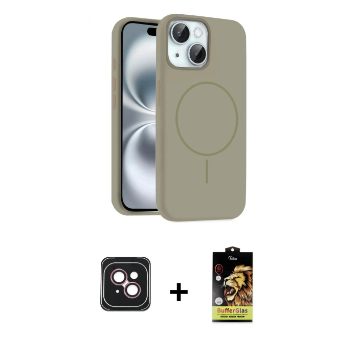 MARSİLYAN™- iPhone 14 Kılıf Yankı Form Serisi - Siyah Buffer Cam Ekran Koruyucu + PVD Metal Kamera Lens - PE