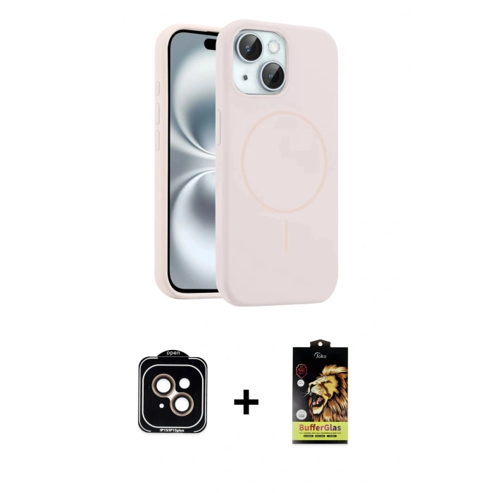MARSİLYAN™- iPhone 14 Kılıf Yankı Form Serisi - Siyah Buffer Cam Ekran Koruyucu + PVD Metal Kamera Lens - TU