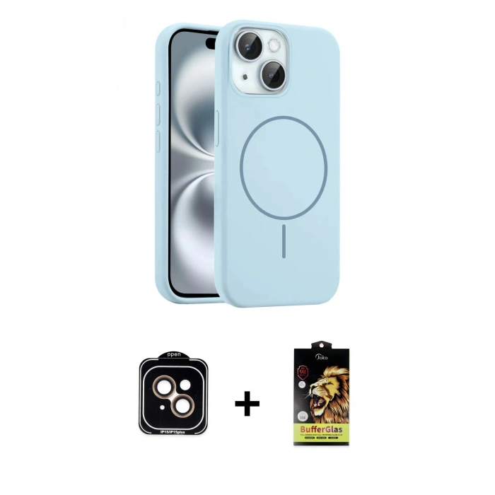 MARSİLYAN™- iPhone 14 Kılıf Yankı Form Serisi - Siyah Buffer Cam Ekran Koruyucu + PVD Metal Kamera Lens - TU