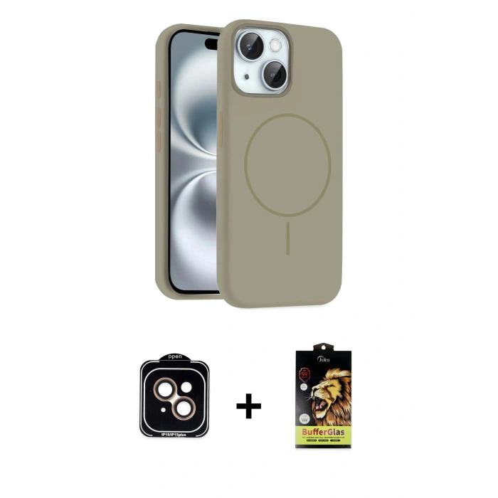 MARSİLYAN™- iPhone 14 Kılıf Yankı Form Serisi - Siyah Buffer Cam Ekran Koruyucu + PVD Metal Kamera Lens - TU