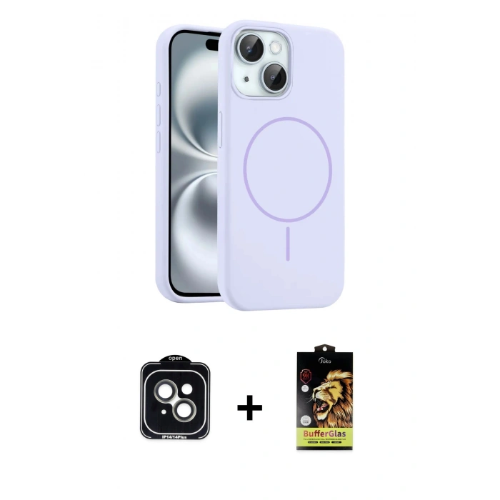 MARSİLYAN™- iPhone 14 Kılıf Yankı Form Serisi - Siyah Buffer Cam Ekran Koruyucu + PVD Metal Kamera Lens - YL