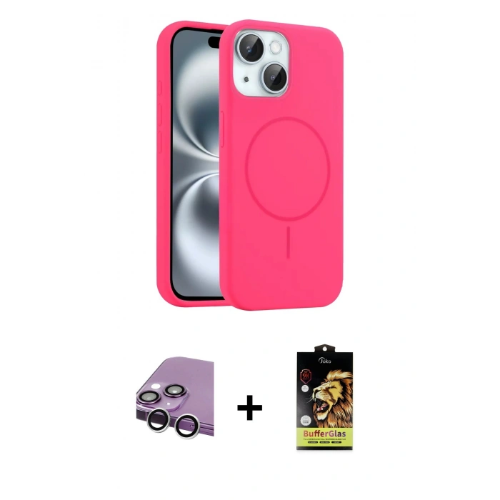 MARSİLYAN™- iPhone 14 Kılıf Yankı Form Serisi - Siyah Buffer Cam Ekran Koruyucu + Raze Metal Kamera Lens - GS
