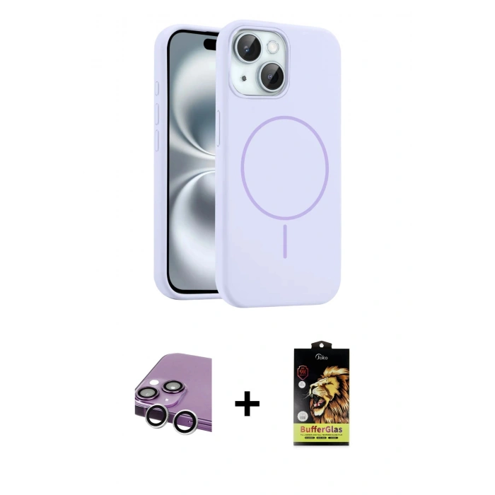 MARSİLYAN™- iPhone 14 Kılıf Yankı Form Serisi - Siyah Buffer Cam Ekran Koruyucu + Raze Metal Kamera Lens - GS