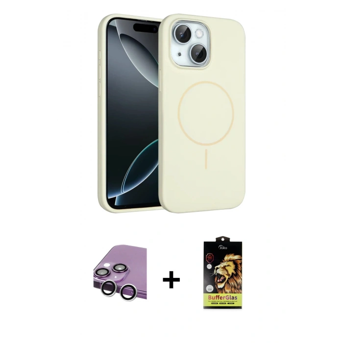 MARSİLYAN™- iPhone 14 Kılıf Yankı Form Serisi - Siyah Buffer Cam Ekran Koruyucu + Raze Metal Kamera Lens - GS