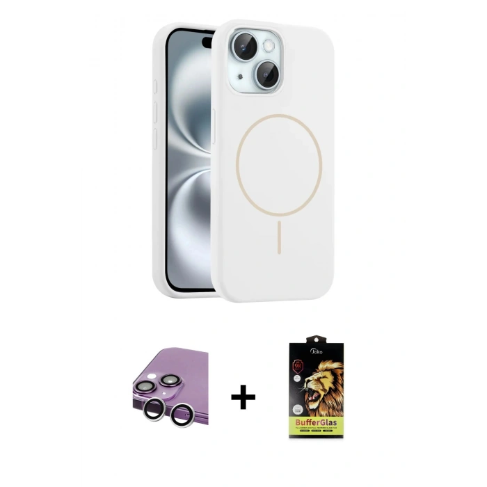 MARSİLYAN™- iPhone 14 Kılıf Yankı Form Serisi - Siyah Buffer Cam Ekran Koruyucu + Raze Metal Kamera Lens - GS