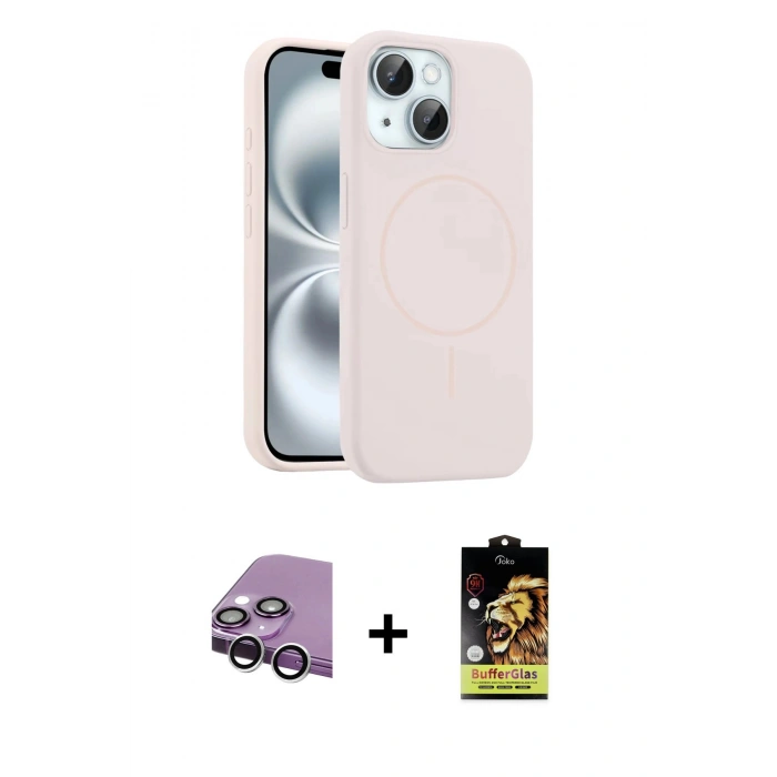 MARSİLYAN™- iPhone 14 Kılıf Yankı Form Serisi - Siyah Buffer Cam Ekran Koruyucu + Raze Metal Kamera Lens - GS