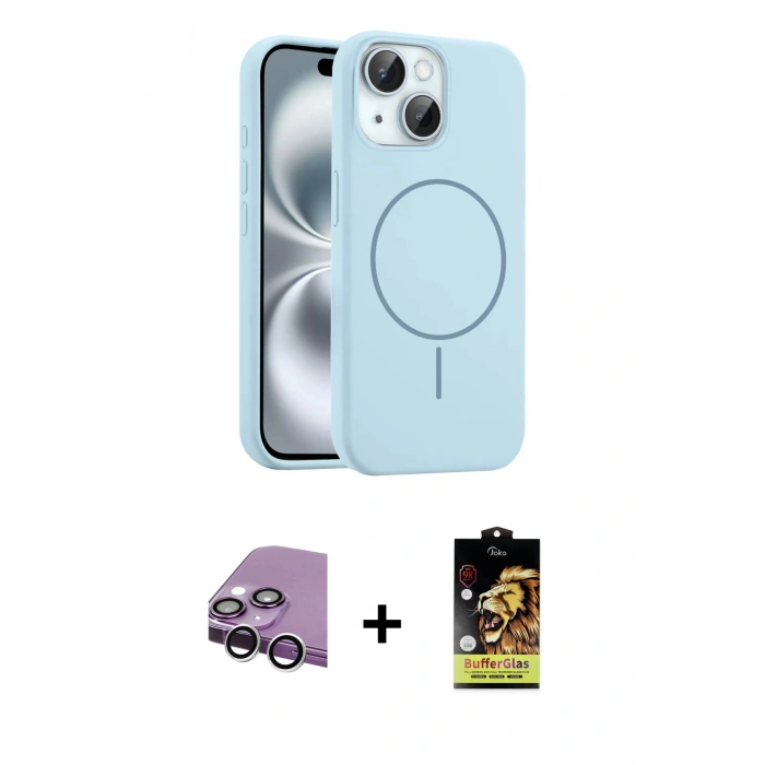 MARSİLYAN™- iPhone 14 Kılıf Yankı Form Serisi - Siyah Buffer Cam Ekran Koruyucu + Raze Metal Kamera Lens - GS