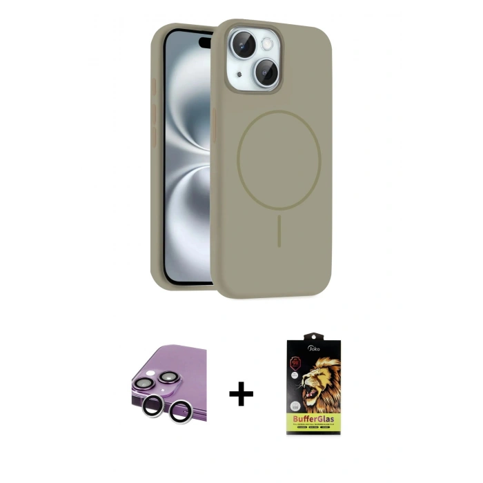 MARSİLYAN™- iPhone 14 Kılıf Yankı Form Serisi - Siyah Buffer Cam Ekran Koruyucu + Raze Metal Kamera Lens - GS