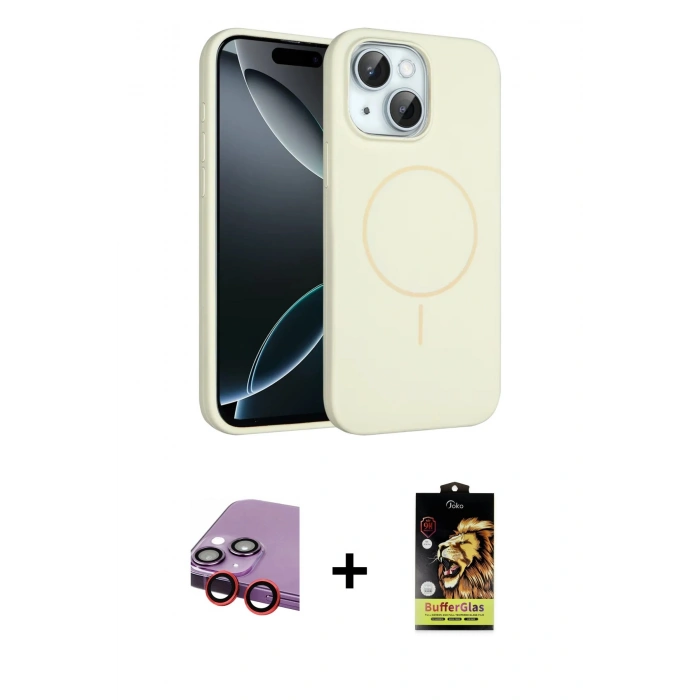 MARSİLYAN™- iPhone 14 Kılıf Yankı Form Serisi - Siyah Buffer Cam Ekran Koruyucu + Raze Metal Kamera Lens - KI