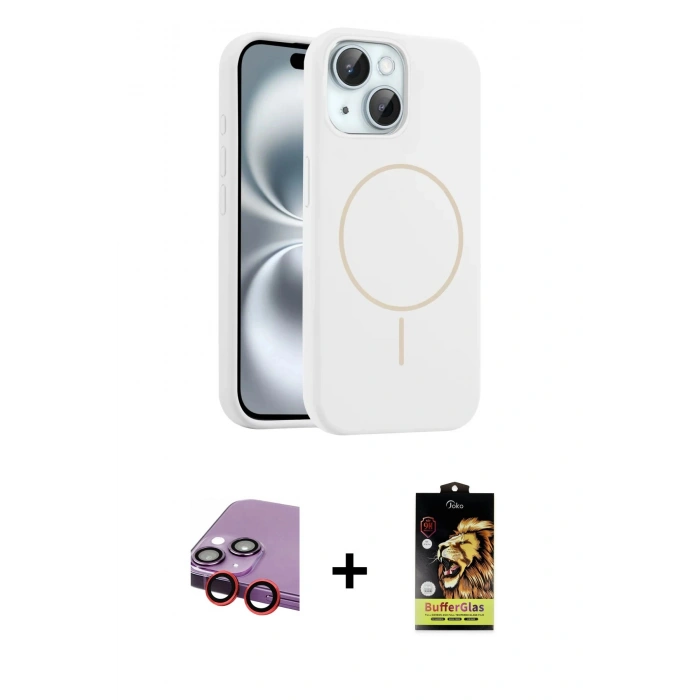 MARSİLYAN™- iPhone 14 Kılıf Yankı Form Serisi - Siyah Buffer Cam Ekran Koruyucu + Raze Metal Kamera Lens - KI