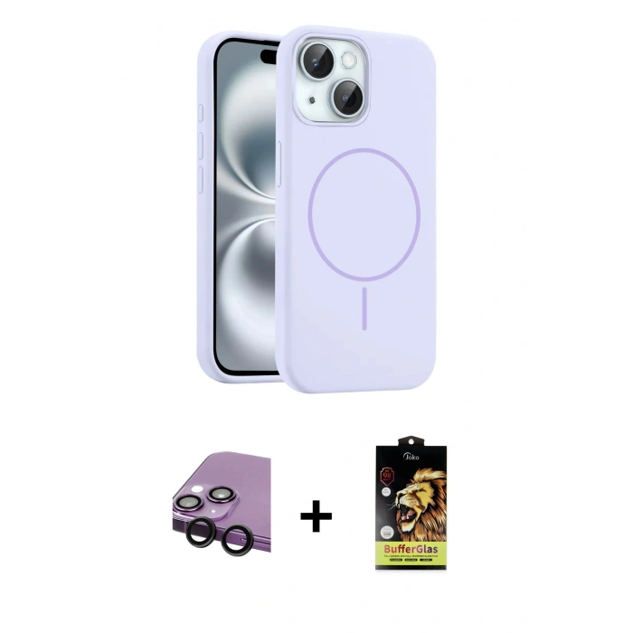 MARSİLYAN™- iPhone 14 Kılıf Yankı Form Serisi - Siyah Buffer Cam Ekran Koruyucu + Raze Metal Kamera Lens - SH