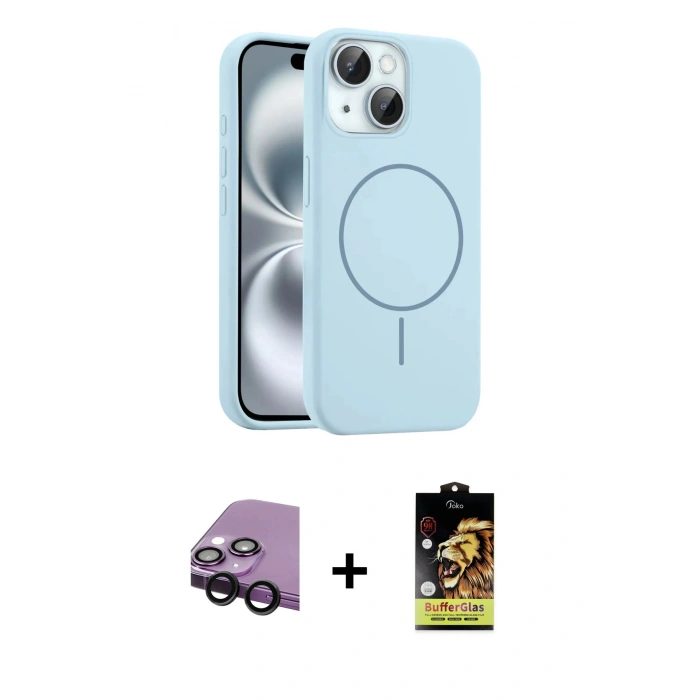 MARSİLYAN™- iPhone 14 Kılıf Yankı Form Serisi - Siyah Buffer Cam Ekran Koruyucu + Raze Metal Kamera Lens - SH