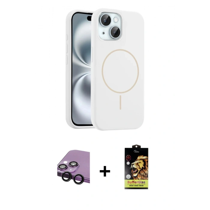 MARSİLYAN™- iPhone 14 Kılıf Yankı Form Serisi - Siyah Buffer Cam Ekran Koruyucu + Raze Metal Kamera Lens - SH