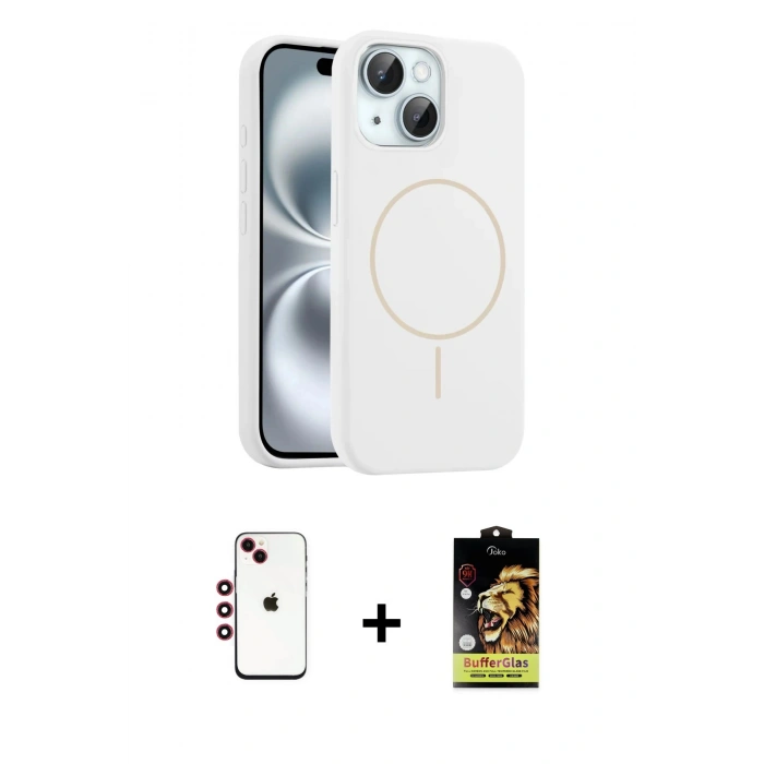 MARSİLYAN™- iPhone 14 Kılıf Yankı Form Serisi - Siyah Buffer Cam Ekran Koruyucu + Shine Kamera Lens - KI