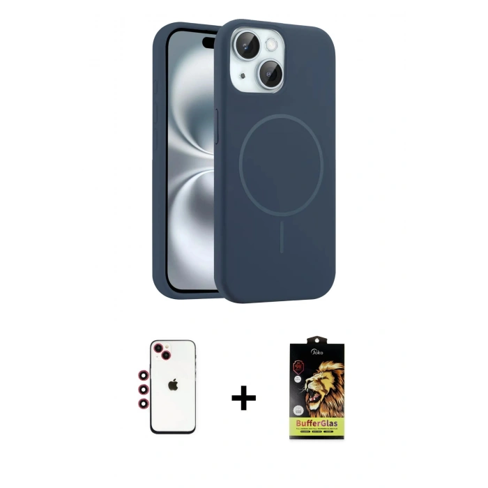MARSİLYAN™- iPhone 14 Kılıf Yankı Form Serisi - Siyah Buffer Cam Ekran Koruyucu + Shine Kamera Lens - KI