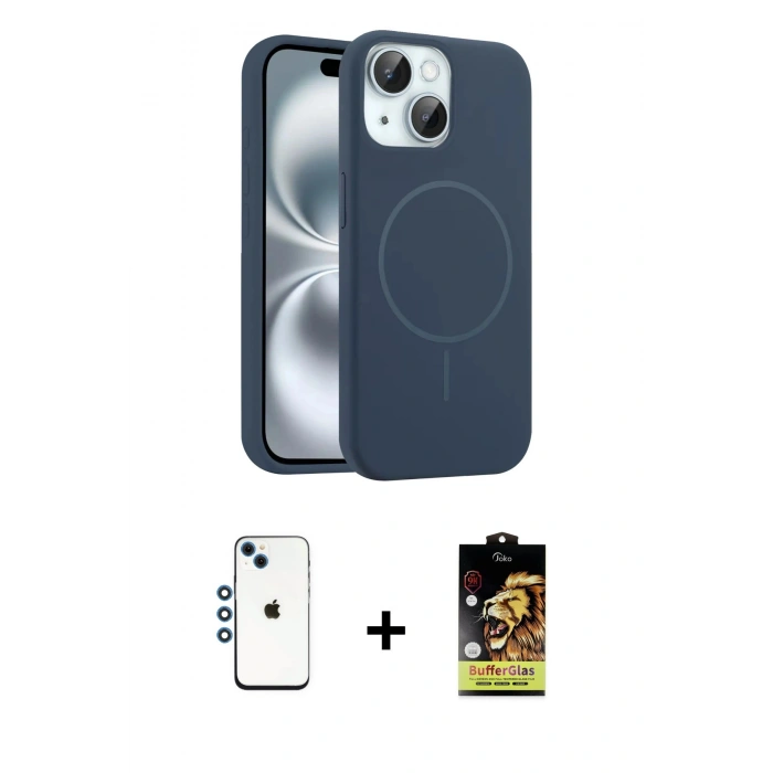 MARSİLYAN™- iPhone 14 Kılıf Yankı Form Serisi - Siyah Buffer Cam Ekran Koruyucu + Shine Kamera Lens - MI