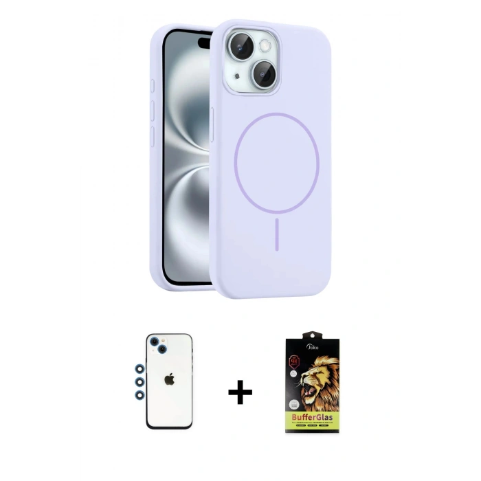 MARSİLYAN™- iPhone 14 Kılıf Yankı Form Serisi - Siyah Buffer Cam Ekran Koruyucu + Shine Kamera Lens - MI