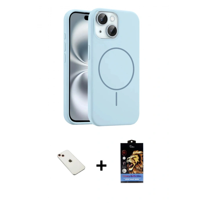MARSİLYAN™- iPhone 14 Kılıf Yankı Form Serisi - Siyah Buffer Hayalet Cam Ekran Koruyucu + Diamond Kamera Lens - KI