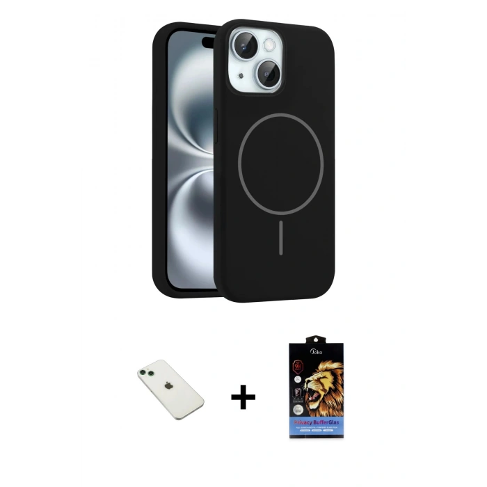 MARSİLYAN™- iPhone 14 Kılıf Yankı Form Serisi - Siyah Buffer Hayalet Cam Ekran Koruyucu + Diamond Kamera Lens - YL